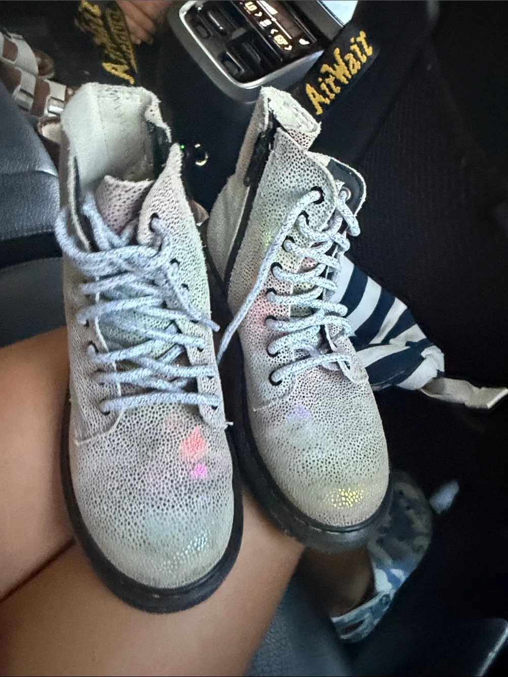 Dr. Martens Holographic Gray Lace-Up Ankle Boots